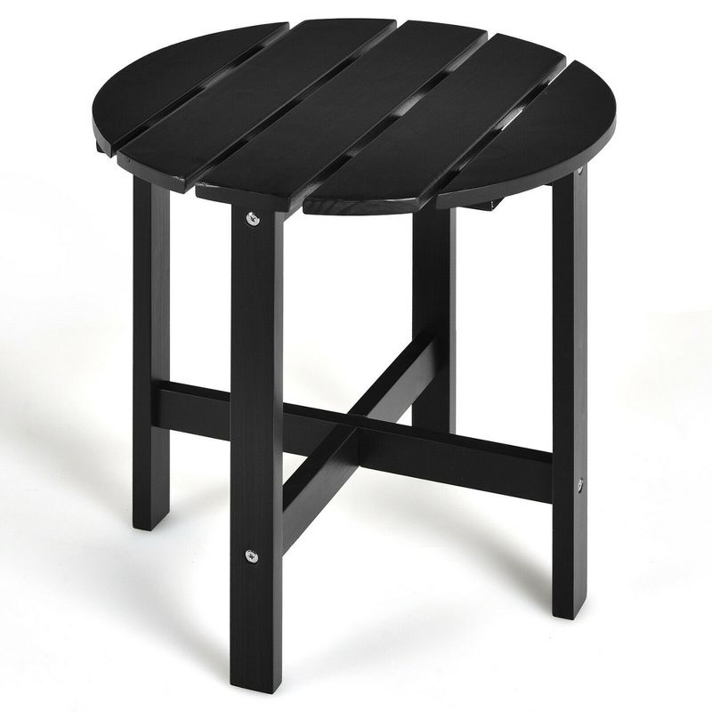 Costway 18'' Patio Round Side End Coffee Table Wooden Slat Garden Deck Black