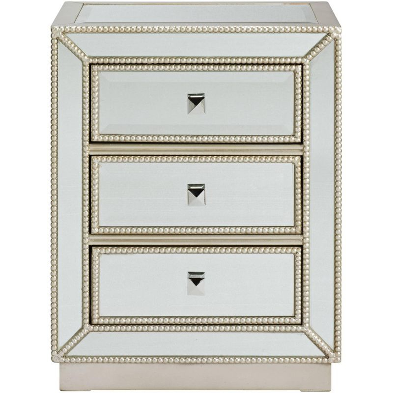 Coast to Coast Accents Elsinore Modern Wood Rectangular Accent Table 20" x 15" with 3-Drawer Silver Mirrored for Living Room Bedroom Bedside Entryway