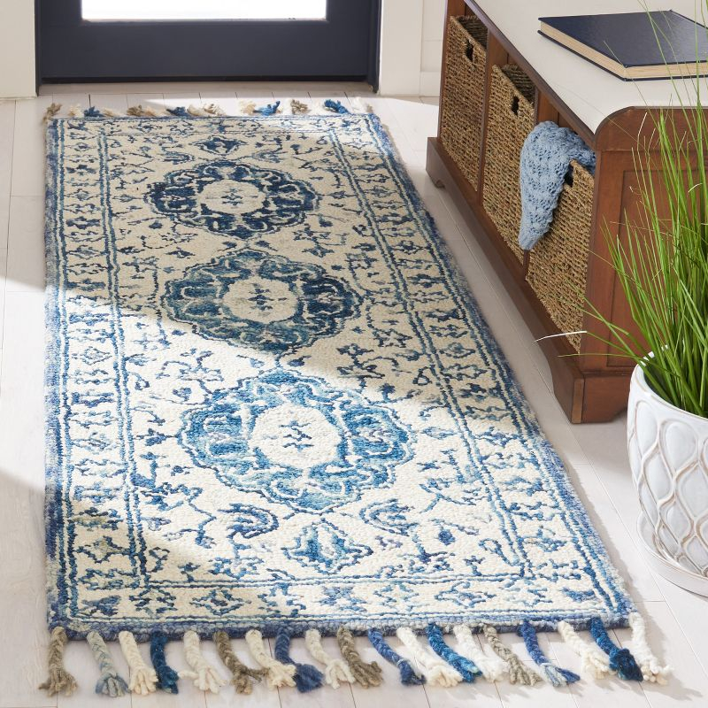 Aspen APN125 Hand Tufted Indoor Runner Rug - Ivory/Blue - 2'3"x11' - Safavieh