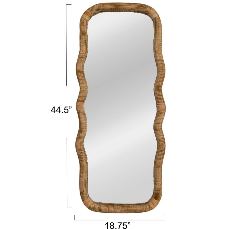 Storied Home Wavy Rectangle Handwoven Rattan Cane Wall Mirror, Natural