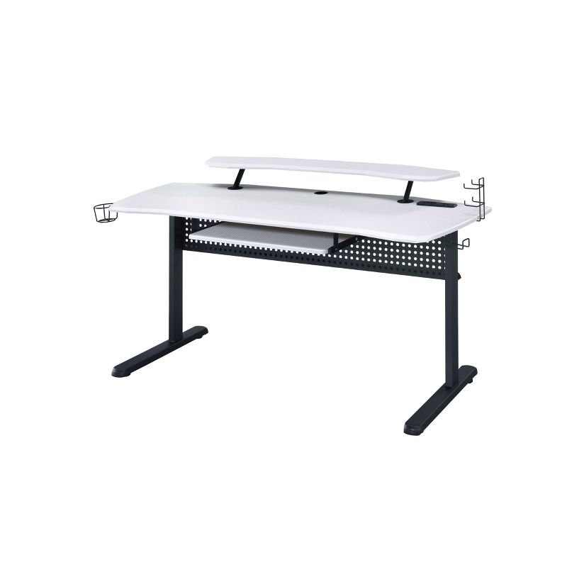 Vildre Gaming Desk with USB Port Black/White - Acme Furniture: Hutch, Power Outlets, Cupholder, Controller Stand