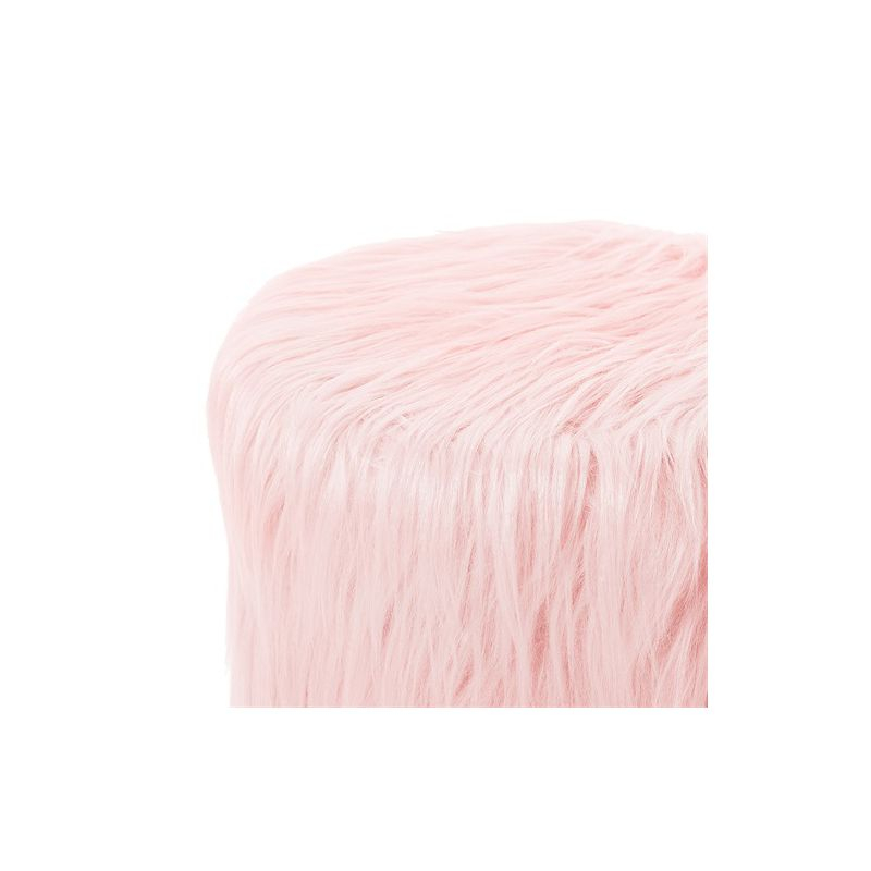 BirdRock Home Faux Fur Foot Stool Ottoman with Wood Legs - Pink