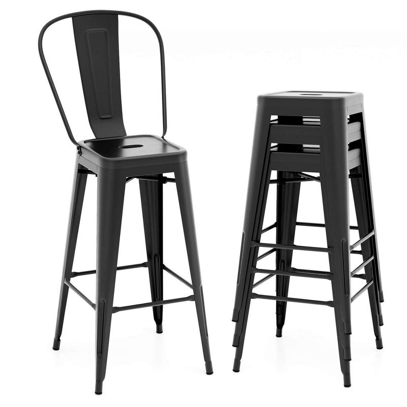 Costway 30" Bar Height Chairs with Footrest & Removable Backrest Rubber Feet for Kitchen