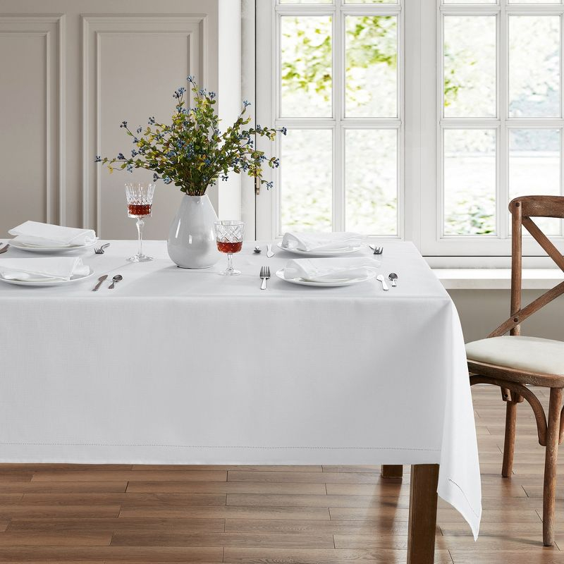 Alison Eyelet Punched Border Fabric Tablecloth - 60" x 84" - White - Elrene Home Fashions