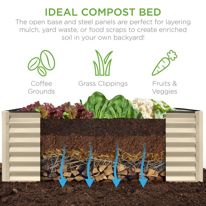 Best Choice Products 8x4x2ft Outdoor Metal Raised Garden Bed, Planter Box for Vegetables, Flowers, Herbs - Beige