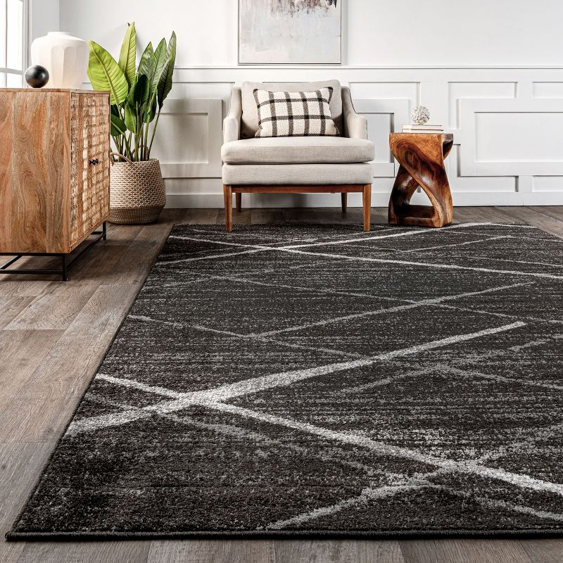 Nuloom 4 Square Thigpen Contemporary Indoor Area Rug, Charcoal, Abstract Lines, Non-Slip Backing, Stain Resistant, Bedroom Living Room, Kitchen