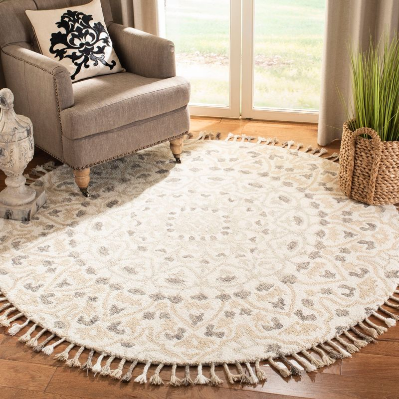 Blossom BLM459 Hand Tufted Indoor Area Rug - Ivory/Taupe - 6' Round - Safavieh