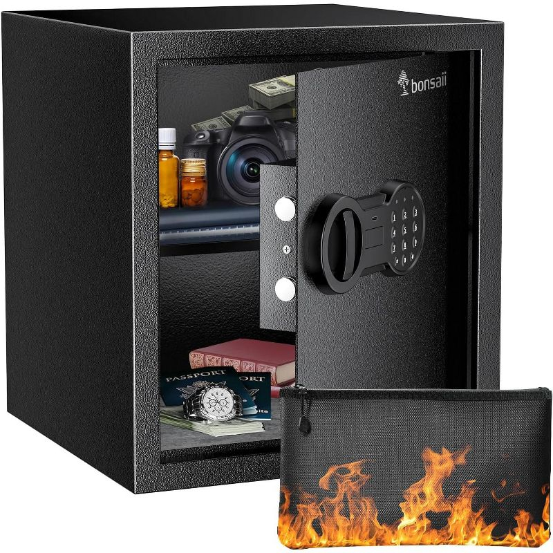 Bonsaii Safe Box with Bag, 1.28 Cubic Feet Capacity with Digital Keypad Lock, Removable Shelf for Documents, Money, Medicines, Valuables
