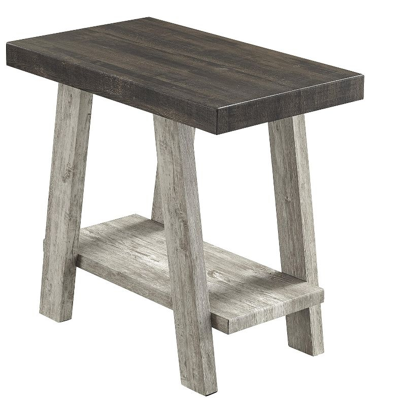 Roundhill Furniture Athens Contemporary Two-Tone Wood Shelf Side Table in Weathered Walnut and Gray