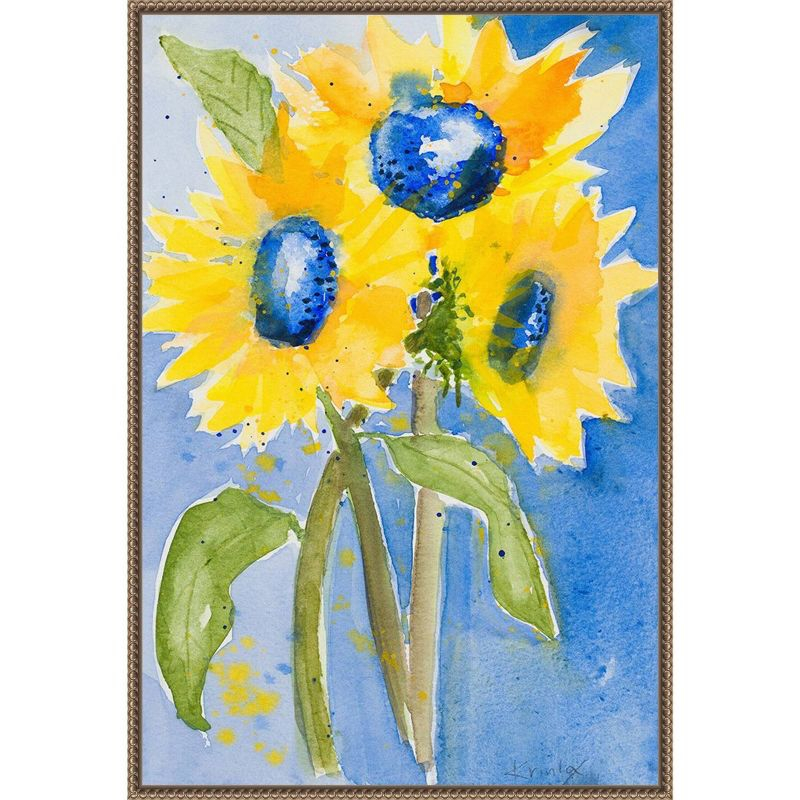 23"x33" Sunflowers by Krinlox Framed Canvas Wall Art Print Bronze - Amanti Art: Modern Botanical Lithograph, Polystyrene Frame