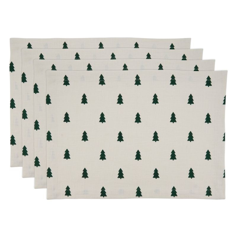 Saro Lifestyle Saro Lifestyle Christmas Tree Design Table Mats (Set of 4), Ivory, 14"x20"