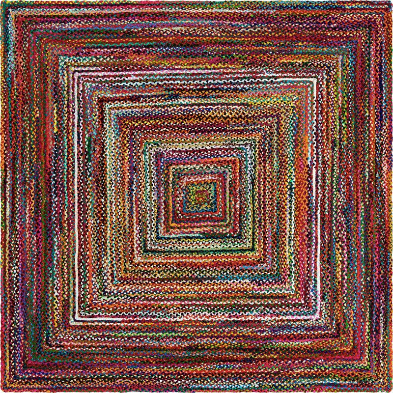 Unique Loom Braided Chindi Collection Area Rug - Layer (10'  Square Multi/Blue)