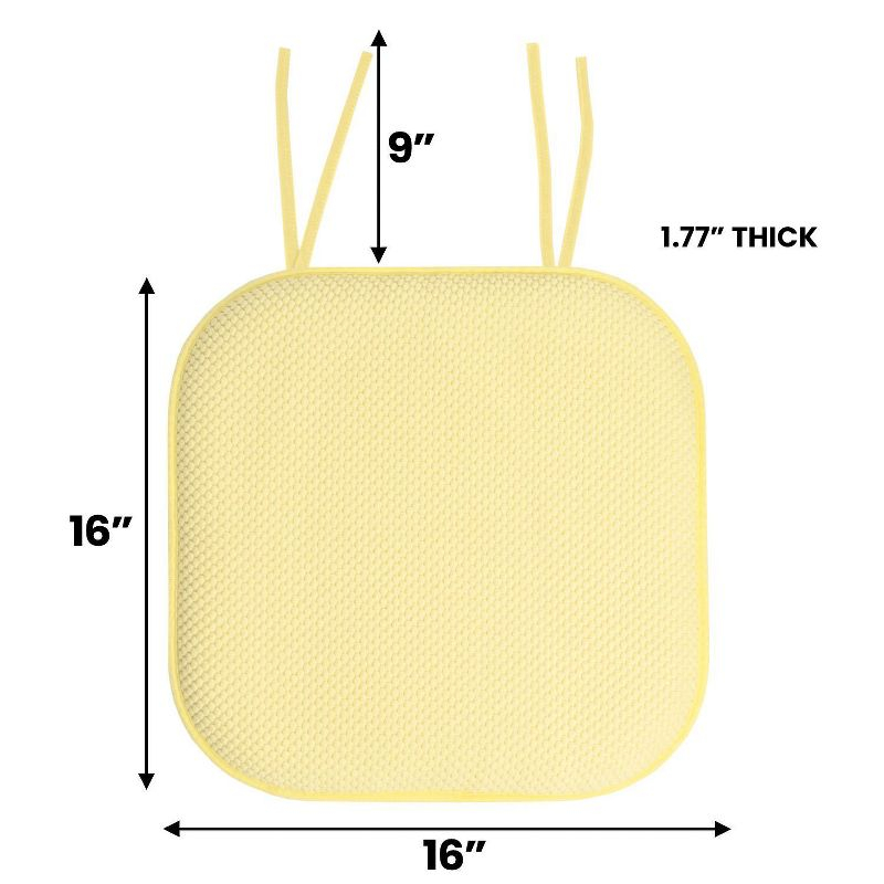 Honeycomb Memory Foam Non-Slip 16" x 16" Chair Cushion Pad with Ties, Yellow, 4 Pack