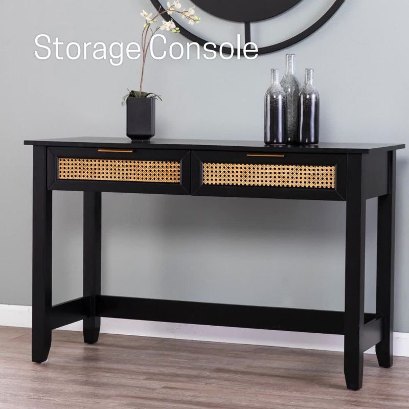 Chekshire Storage Console Black/Natural - Holly & Martin: Transitional Style, Metal Frame, Wood Top, Entryway Furniture with Drawer
