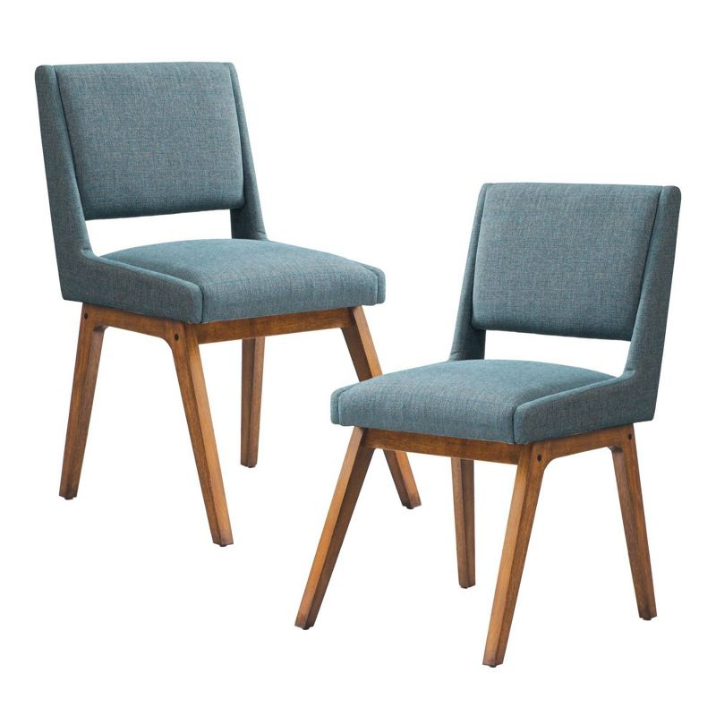 Ink+Ivy Set of 2 Boomerang Dining Chair Blue: Upholstered, Pecan Wood Legs, Mid-Century Modern