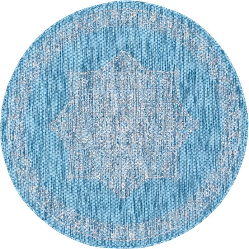 Unique Loom 4' 1 x 4' 1 Round Indoor/Outdoor Traditional Light Aqua Area Rug
