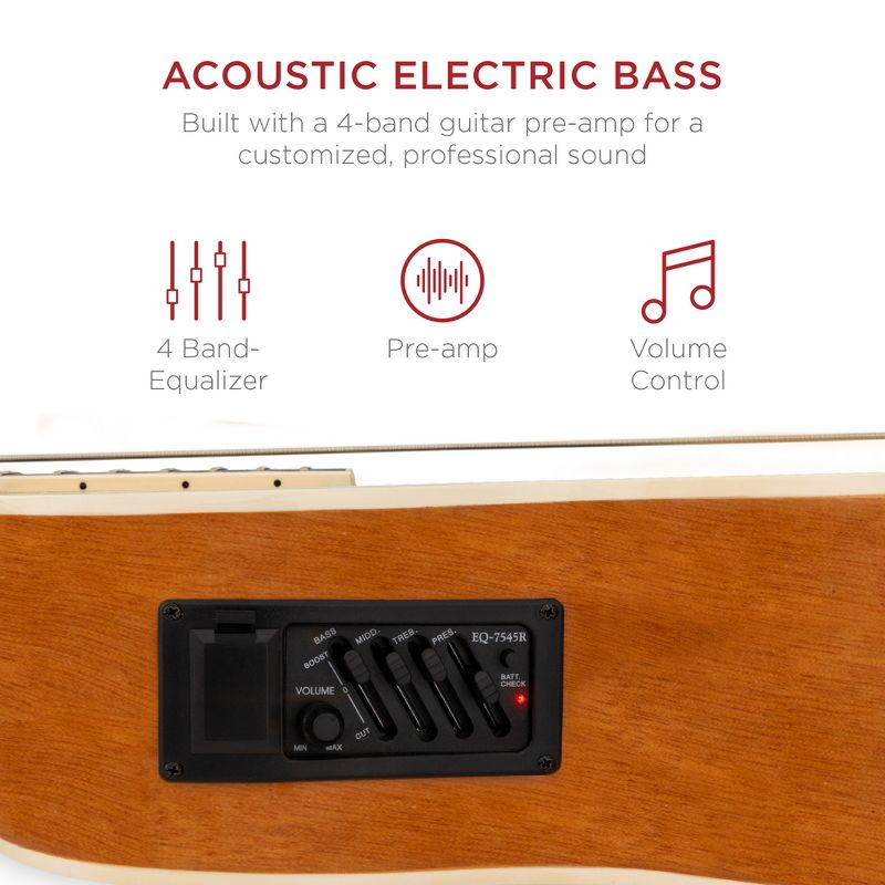 Best Choice Products 22-Fret Full Size Acoustic Electric Bass Guitar w/ 4-Band Equalizer, Truss Rod, Padded Gig Bag - Natural