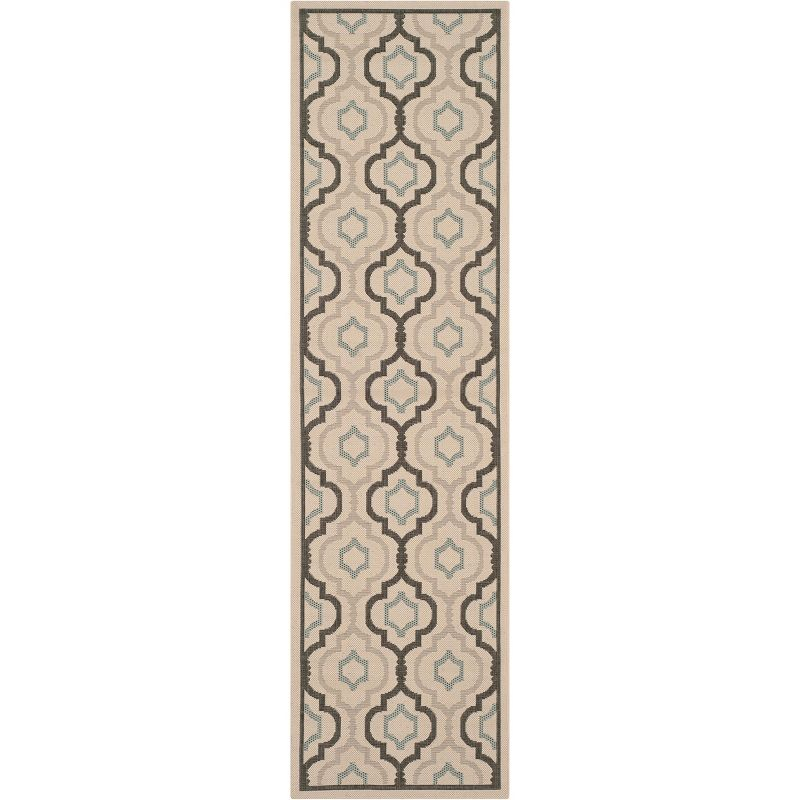 Courtyard CY7938 Power Loomed Indoor and Outdoor Runner Rug - Ivory/Black - 2'3"x12' - Safavieh