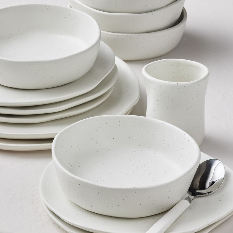 Stone by Mercer Project Hekonda Stoneware 16-Piece Dinnerware Set, White Speckled