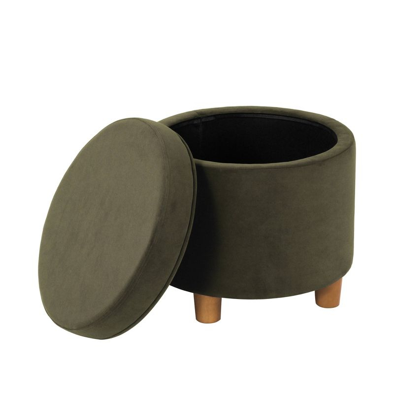 Round Storage Ottoman Loden Green - HomePop: Velvet Upholstered, Lift-Off Lid, Wood Legs, Bedroom & Living Room Furniture