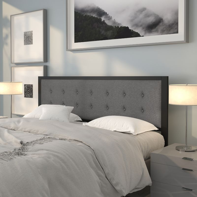 Flash Furniture Bristol Metal Tufted Upholstered King Size Headboard in Dark Gray Fabric