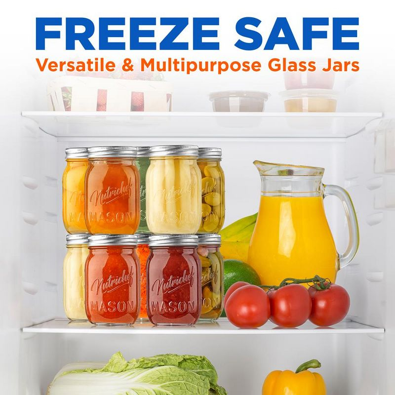 NutriChef 16 Pcs. Glass Mason Jars with Regular Lids and Bands, DIY Magnetic Spice Jars, Ideal for Meal Prep, Jam, Honey, Wedding Favors, and more