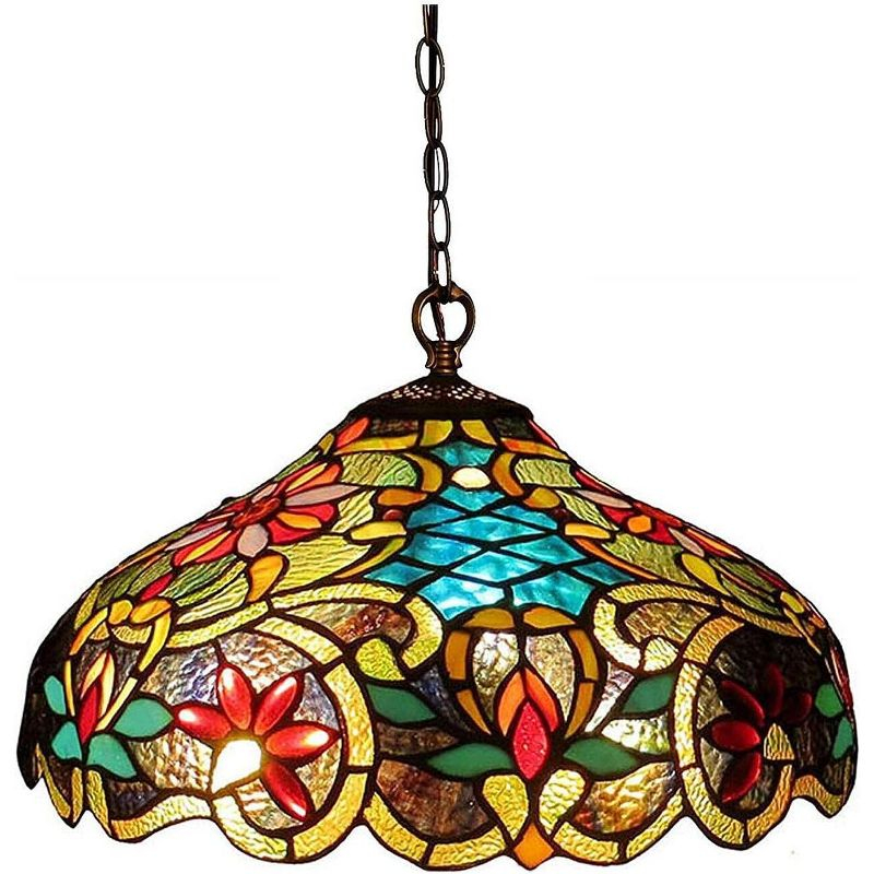 Chloe Lighting Leslie Tiffany-Style Victorian 2 Light Ceiling Pendant Fixture 18" Shade