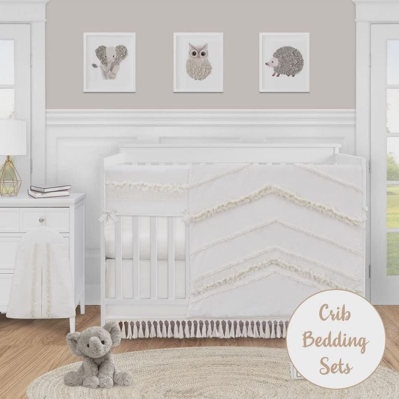 Sweet Jojo Designs Girl 3 Tiered Ruffle Crib Bed Skirt Bohemian Fringe Off White