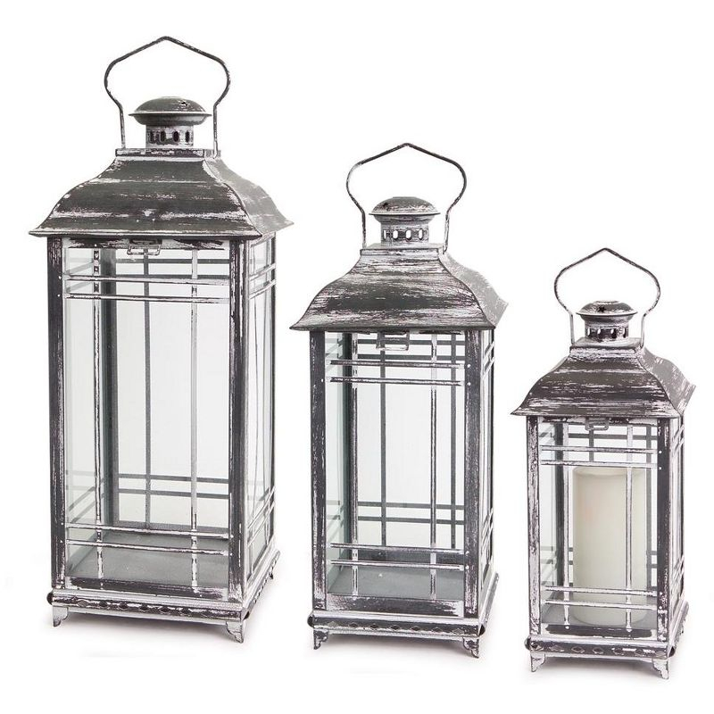 Melrose Grey Traditional Metal Lantern (Set of 3)