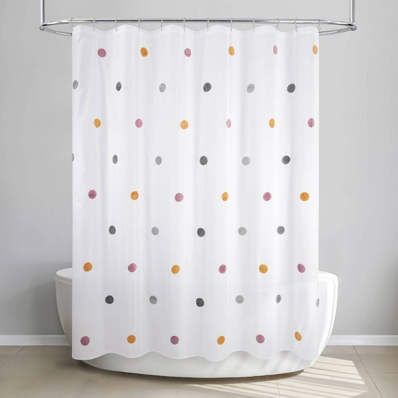 Allure Home Creations Dots Shower Curtain: Polyester Bath Curtain, Microfiber, Buttonhole Top