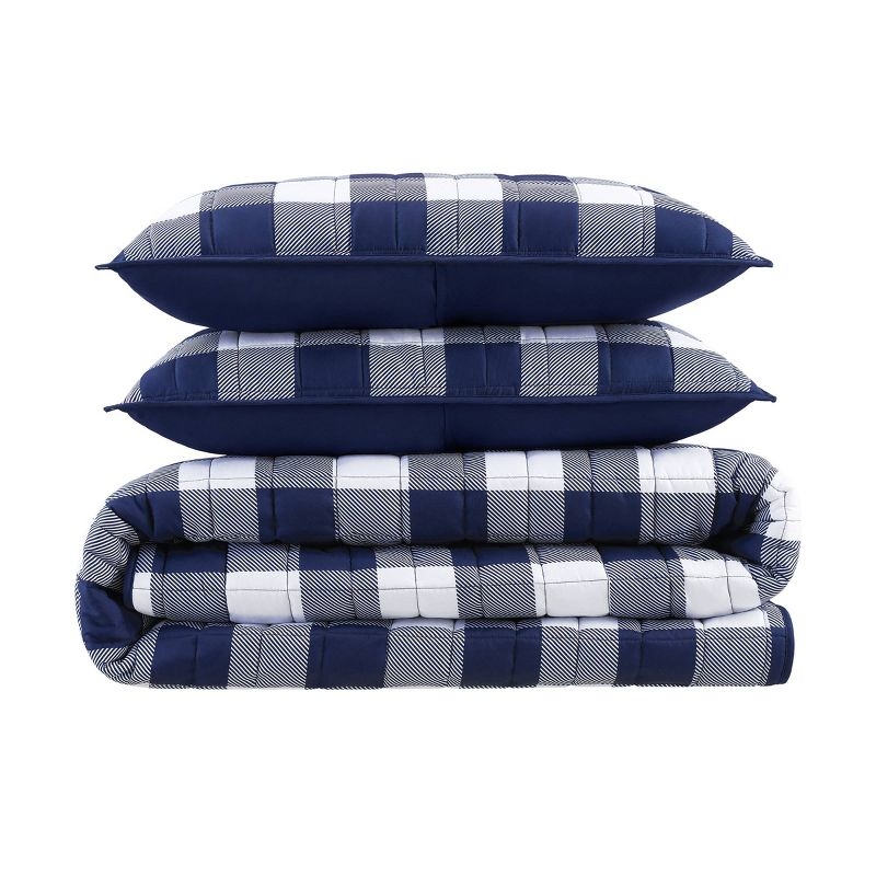 2pc Twin/Twin Extra Long Alex Buffalo Check Plaid Printed Quilt Set Navy/White - Serta: All Ages Comfort, Machine Washable