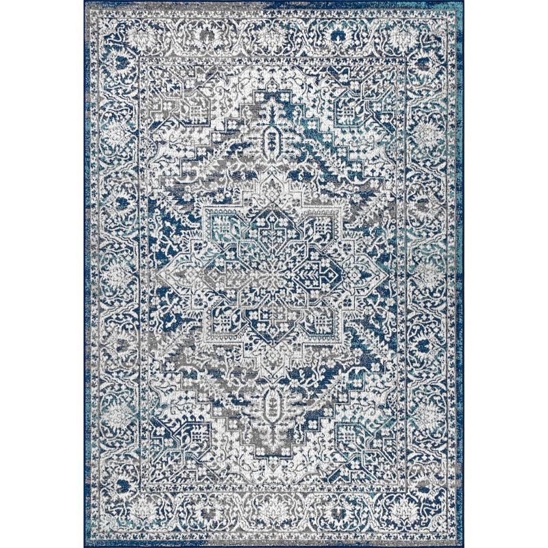 5'x8' Modern Vintage Medallion Area Rug, Navy /Light Grey - JONATHAN Y