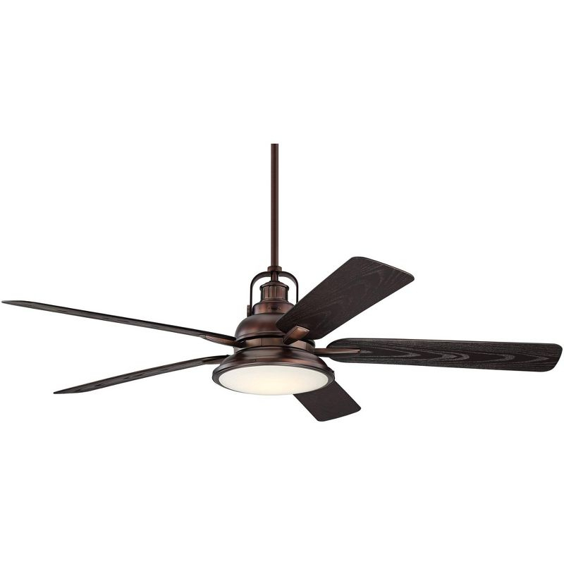 Casa Vieja 60" Wind and Sea Farmhouse Rustic Indoor Outdoor Ceiling Fan 5 Blade LED Light Remote Control Oil Rubbed Bronze Finish Bedroom Patio