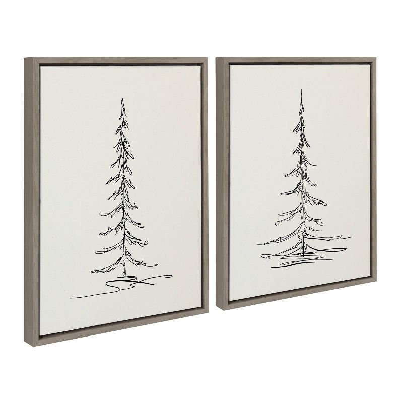 (Set of 2) 18" x 24" Sylvie Minimalist Evergreen Trees Sketch Framed Canvas Set Gray - Kate & Laurel All Things Decor