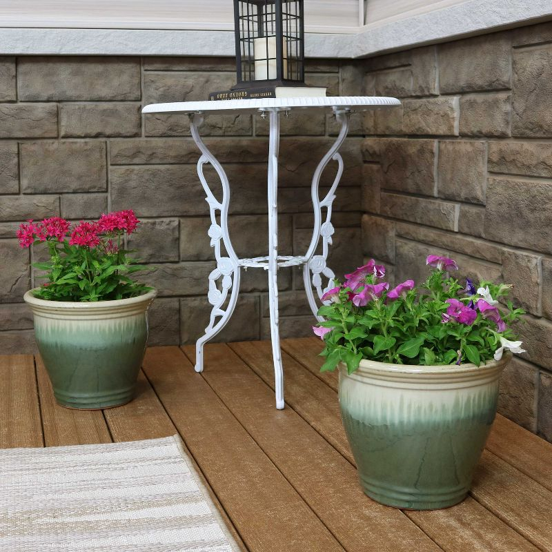 Sunnydaze Studio Outdoor/Indoor High-Fired Glazed UV- and Frost-Resistant Ceramic Planters with Drainage Holes - 11" Diameter - Seafoam - 2-Pack