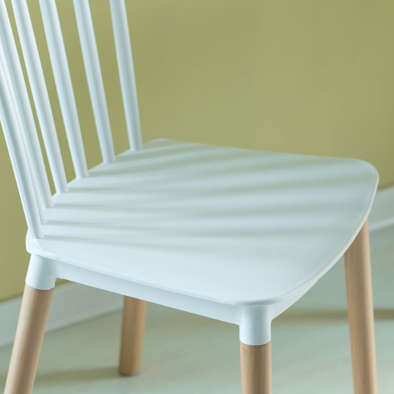 Fabulaxe Plastic Dining Chair Windsor Design with Beech Wood Legs, White