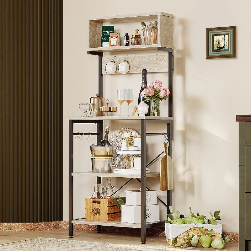 Bestier 5 Tier Microwave Stand, Coffee Bar Table with Storage for Small Space Kitchen 24in Light Oak