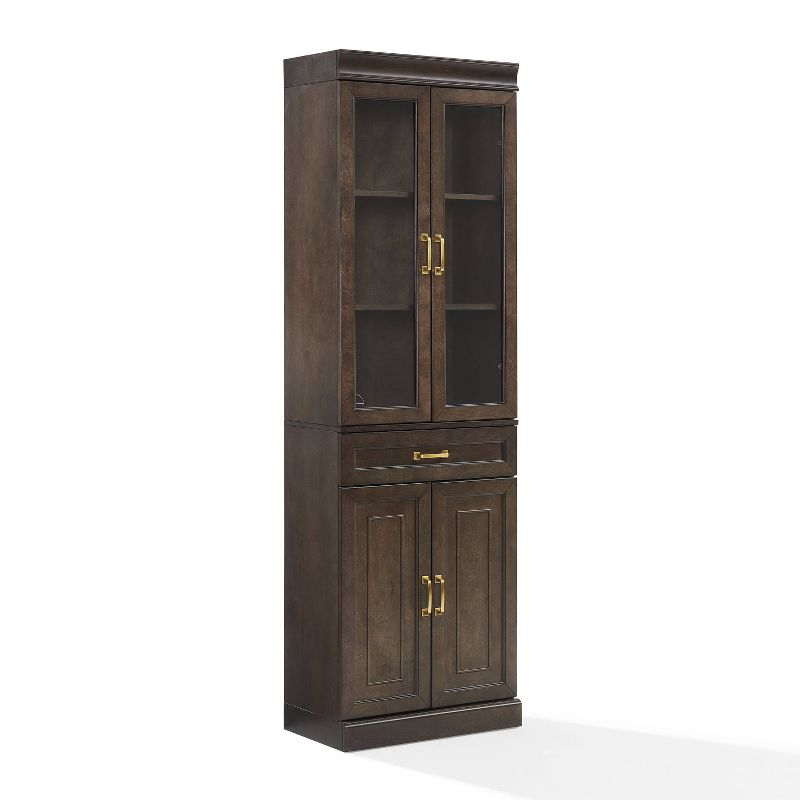 Crosley 78" Stanton Glass Door Kitchen Storage Pantry Cabinet Coffee: Traditional Style, Adjustable Shelves
