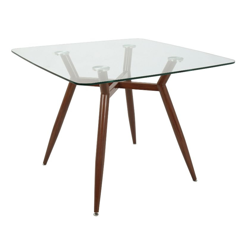 Clara Mid-Century Modern Square Dining Table Walnut - LumiSource: Clear Top, 4-Seat, Metal Legs