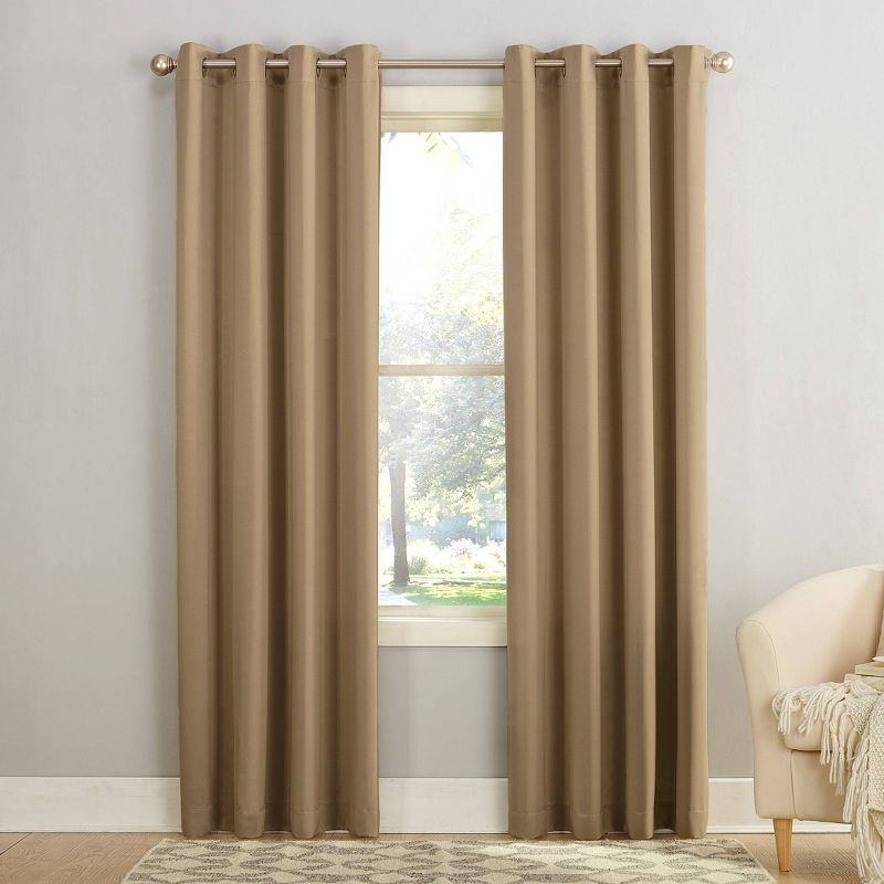 54"x84" Sun Zero Room Darkening Seymour Grommet Curtain Panel Taupe: Modern Faux Silk, Energy Efficient, Living Room