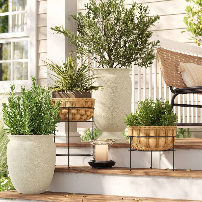 Small Wicker/Metal Indoor Outdoor Plant Stand Black/Cream 12.2"x12.2"x18.5" - Threshold™ designed with Studio McGee