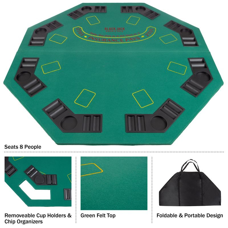 Trademark Poker 8-Player Folding Poker Table Top – 48" Wood Topper – Blackjack Table with Built-In Cupholders and Chip Trays