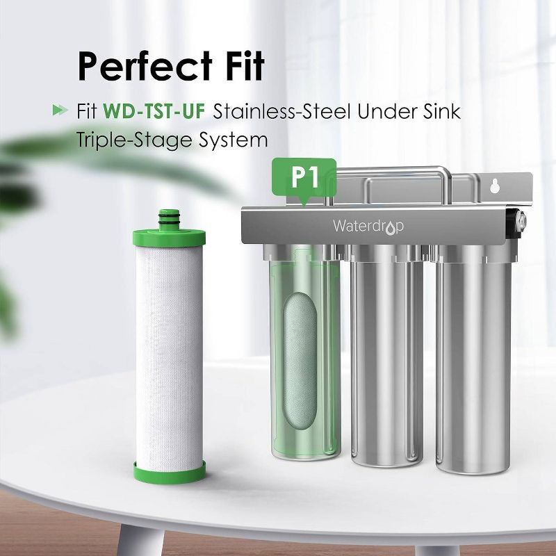 Waterdrop TST-UF Ultra-Filtration Under Sink Water Filter, Stainless Steel, 5X Service Life, Extra P1 Replacement Filter