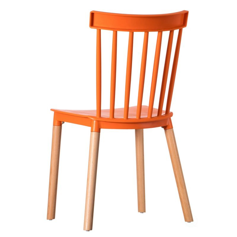 Fabulaxe Plastic Dining Chair Windsor Design with Beech Wood Legs, Orange