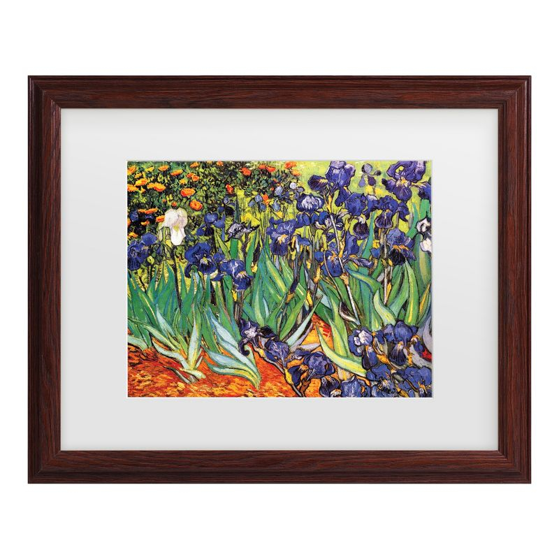 Trademark Fine Art -Vincent van Gogh 'Irises at Saint Remy' Matted Framed Art - Brown - 16.75''x16.75''