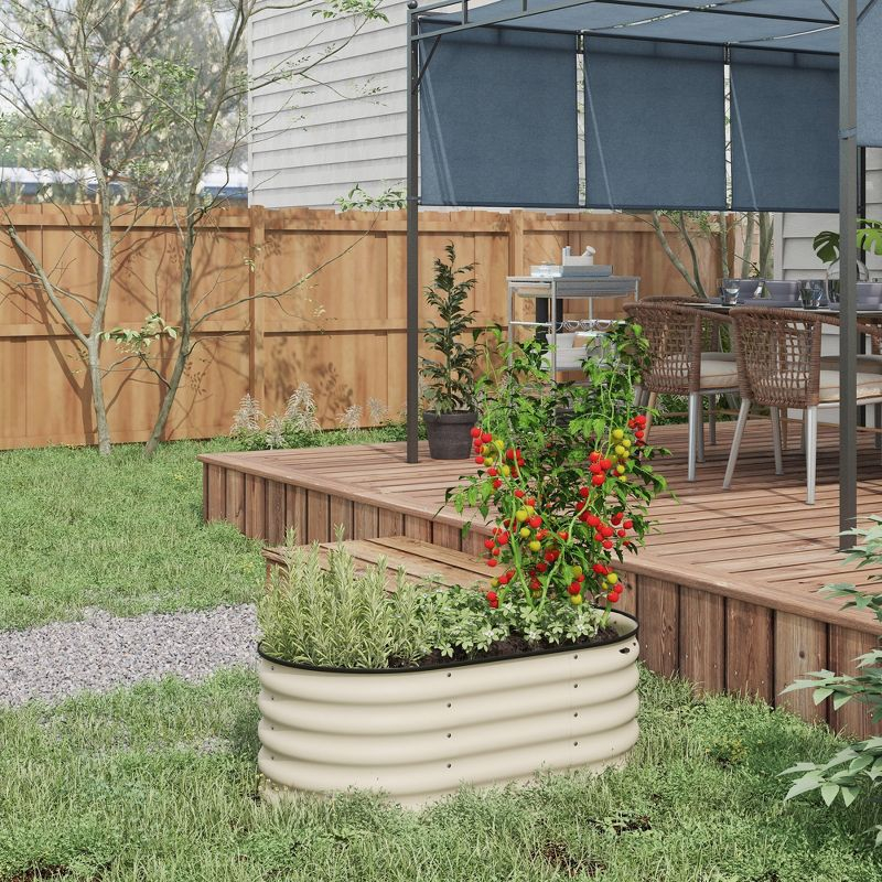 Outsunny Galvanized Raised Garden Bed Kit, Metal Planter Box with Safety Edging, 41.25" x 23.5" x 16.5", Cream