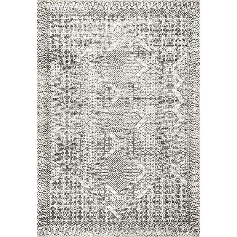 Nuloom Hart Medallion 5x8 Machine Washable Indoor Area Rug for Living Room Bedroom Dining Room Kitchen, Grey/Ivory
