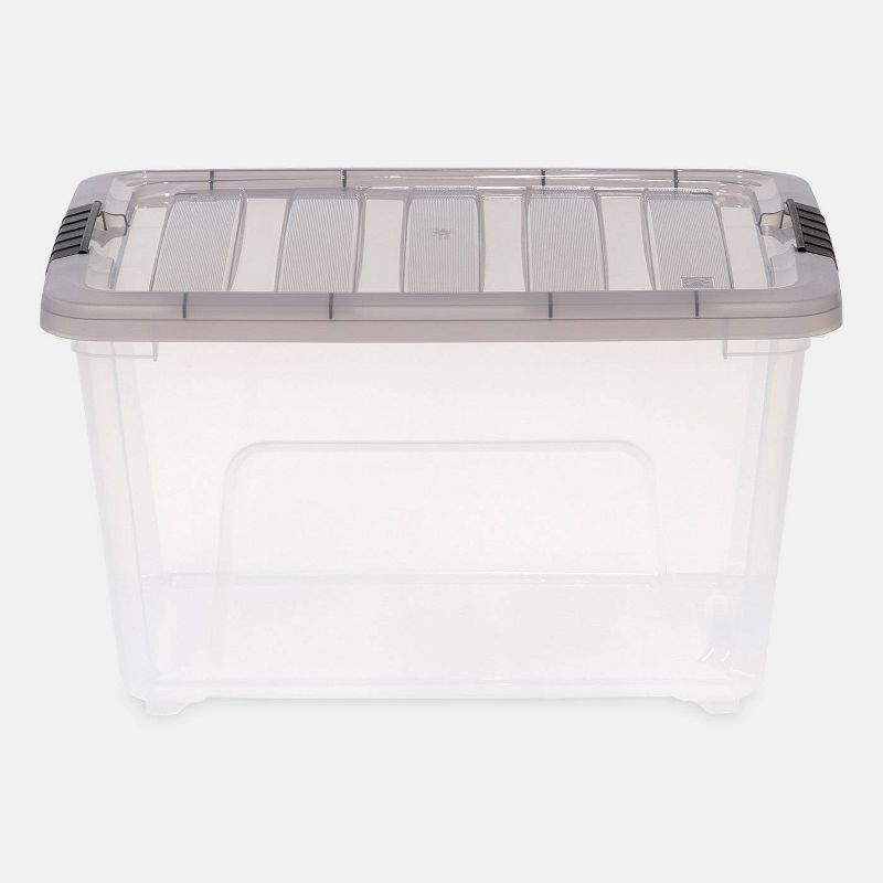 IRIS 32qt Stack and Pull Plastic Storage Bin: Clear & Gray, Stackable, Portable, Latch Closure, Built-In Handles