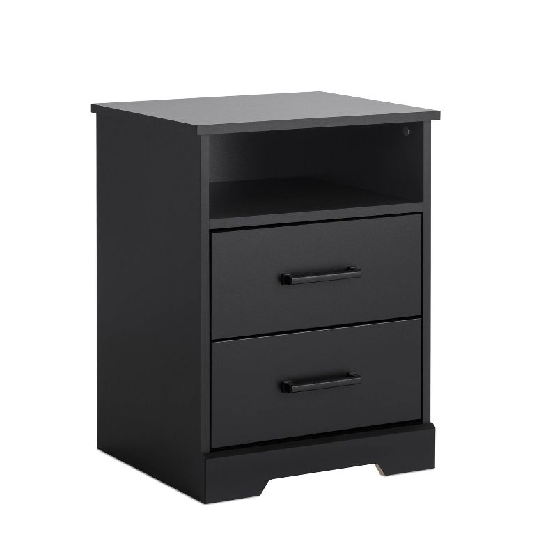 Prepac Rustic Ridge Farmhouse Nightstand with 2 Drawers and Open Shelf Black