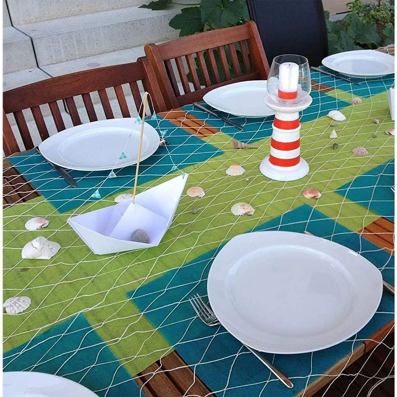 Fish Net Decorative [3 Pack] Natural Cotton Fishnet Decor - Each 14 ft x 4 ft. for Mermaid Party Decorations, Beach Table Cover by 4E's Novelty